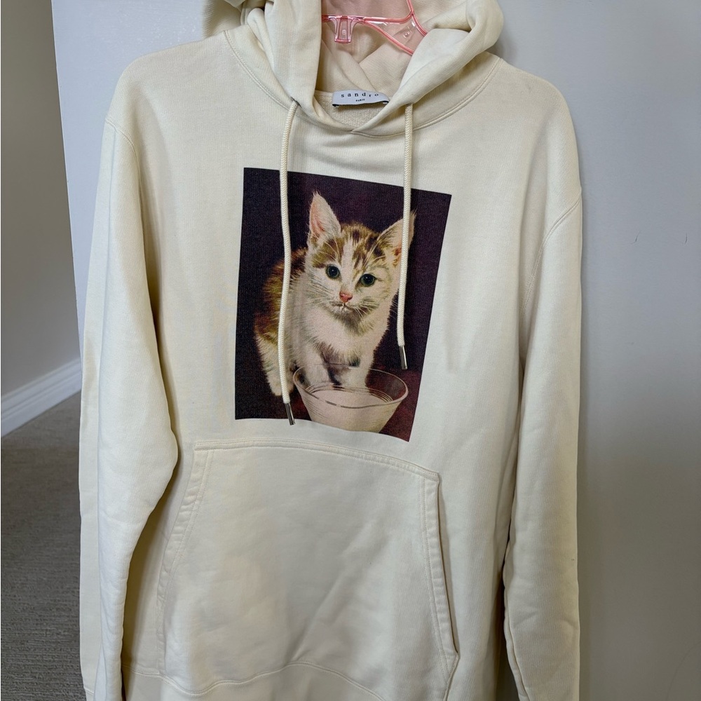 Cream Cat Print Hoodie - 100% Comfort